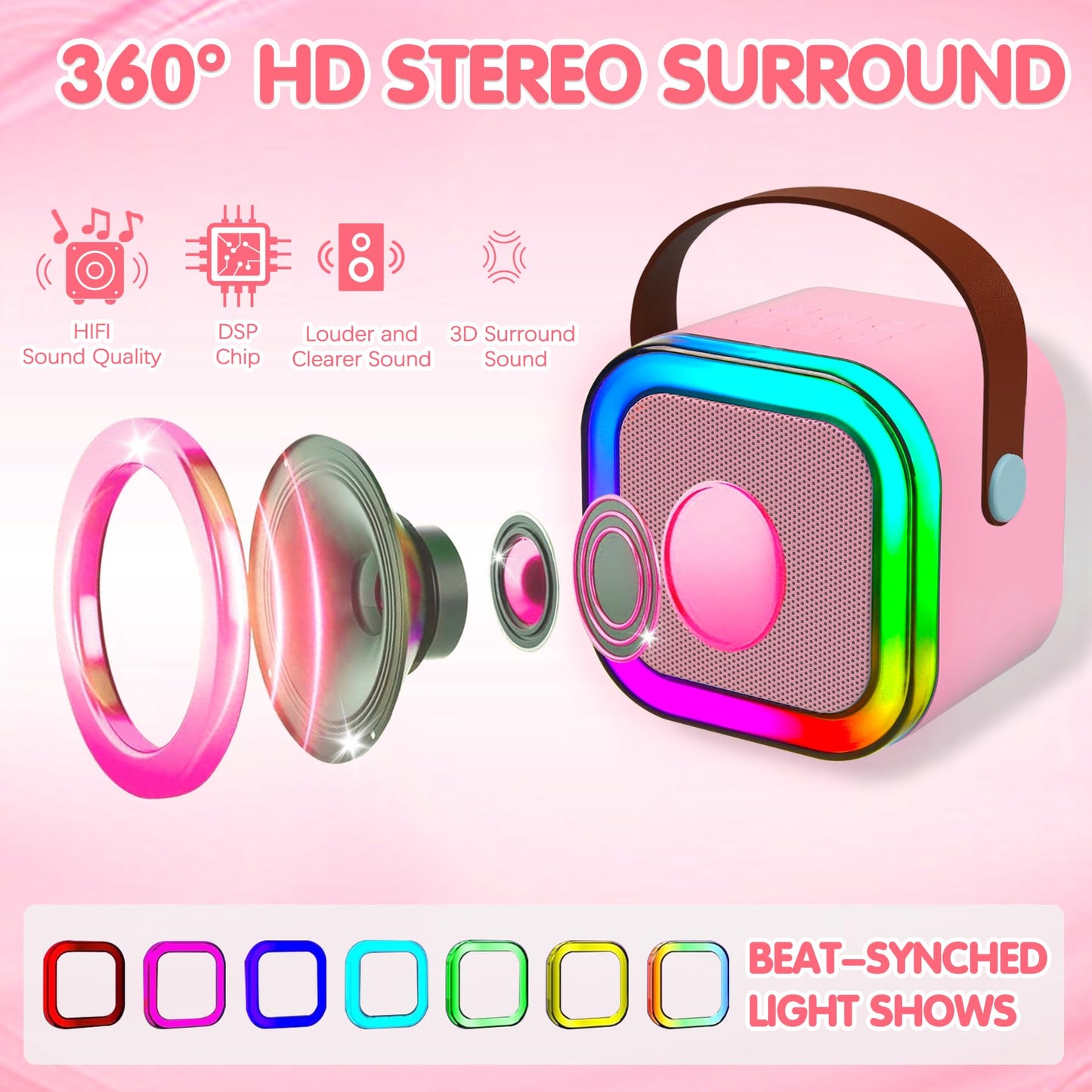 Mini Karaoke Machine, Portable Bluetooth Speaker With 2 Wireless Microphone, Toys For 3-12 Years Old Girls Boys Gifts, Kids Kara