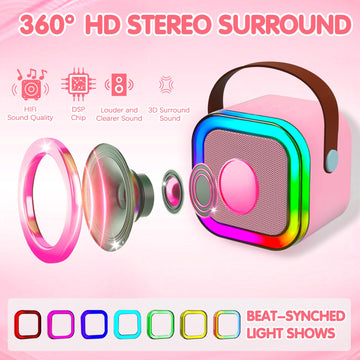 Mini Karaoke Machine, Portable Bluetooth Speaker With 2 Wireless Microphone, Toys For 3-12 Years Old Girls Boys Gifts, Kids Kara