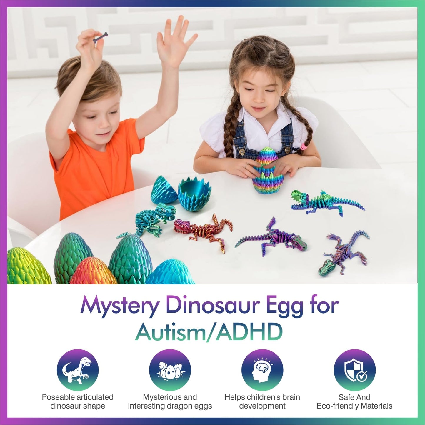 Easter Basket Stuffers - 3D Printed Dinosaur Toy, Mystery Crystal Dinosaur Egg With Articulated Tyrannosaurus Rex, Easter Basket
