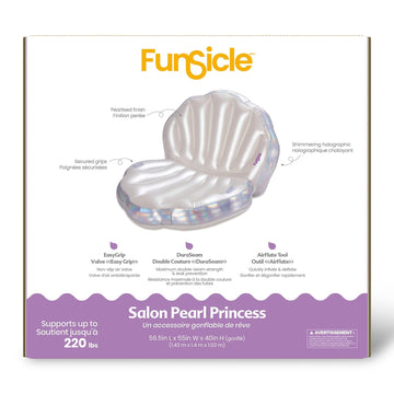 Funsicle: Pearl Princess Lounge - Inflatable Pool & Water Float, 58.5x55x40, Holographic & Pearlized Design, Water Toy, 220 lb C