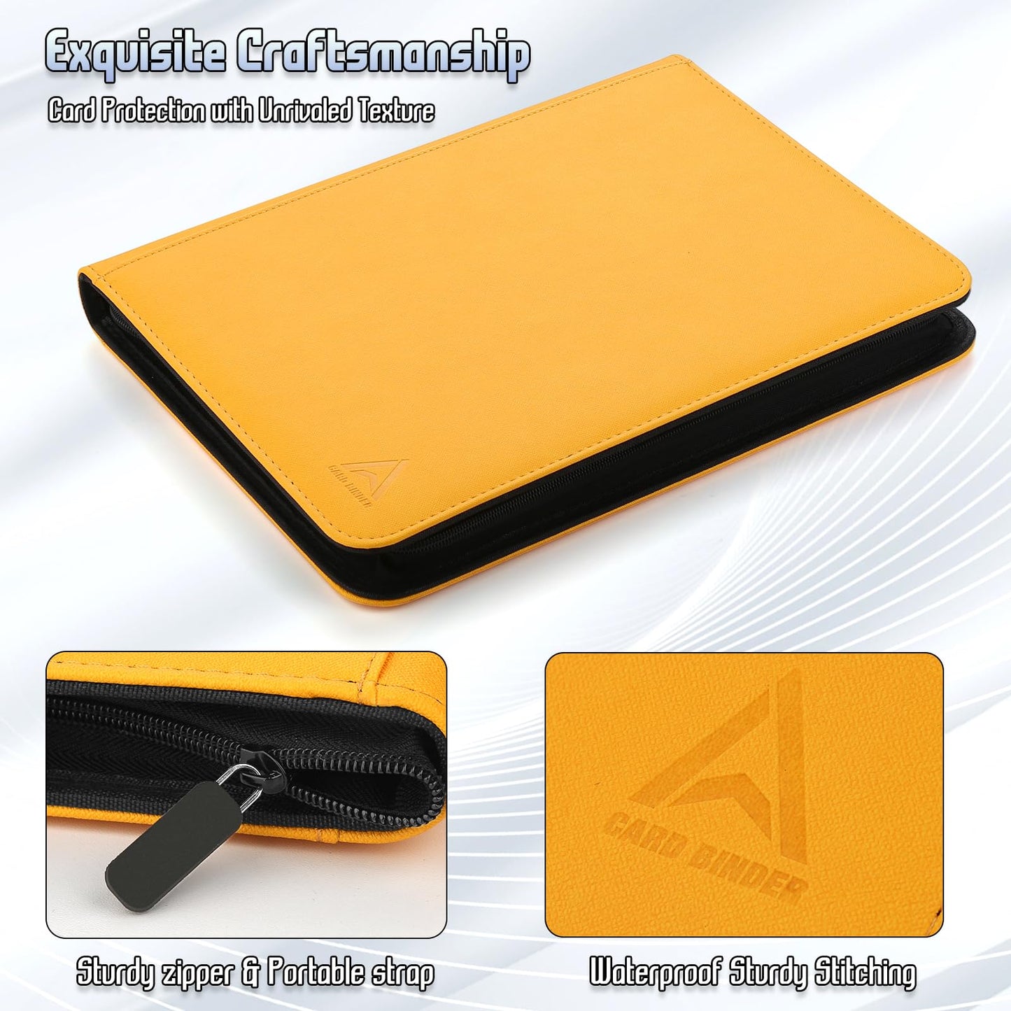 Arkeiliy Card Binder 9 Pocket  Double Sided Pockets Trading Card Binder with 30 Sleeves  enhanced Zip Trading Card Holder Collector Album Holds 540 MTG (yellow)