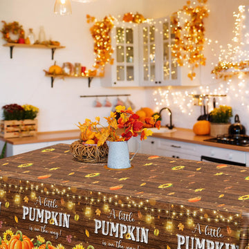 Little Pumpkin Baby Shower Decorations - 3Pcs A Little Pumpkin Is On The Way Tablecloth, Rustic Wood Fall Pumpkin Table Cover Fo