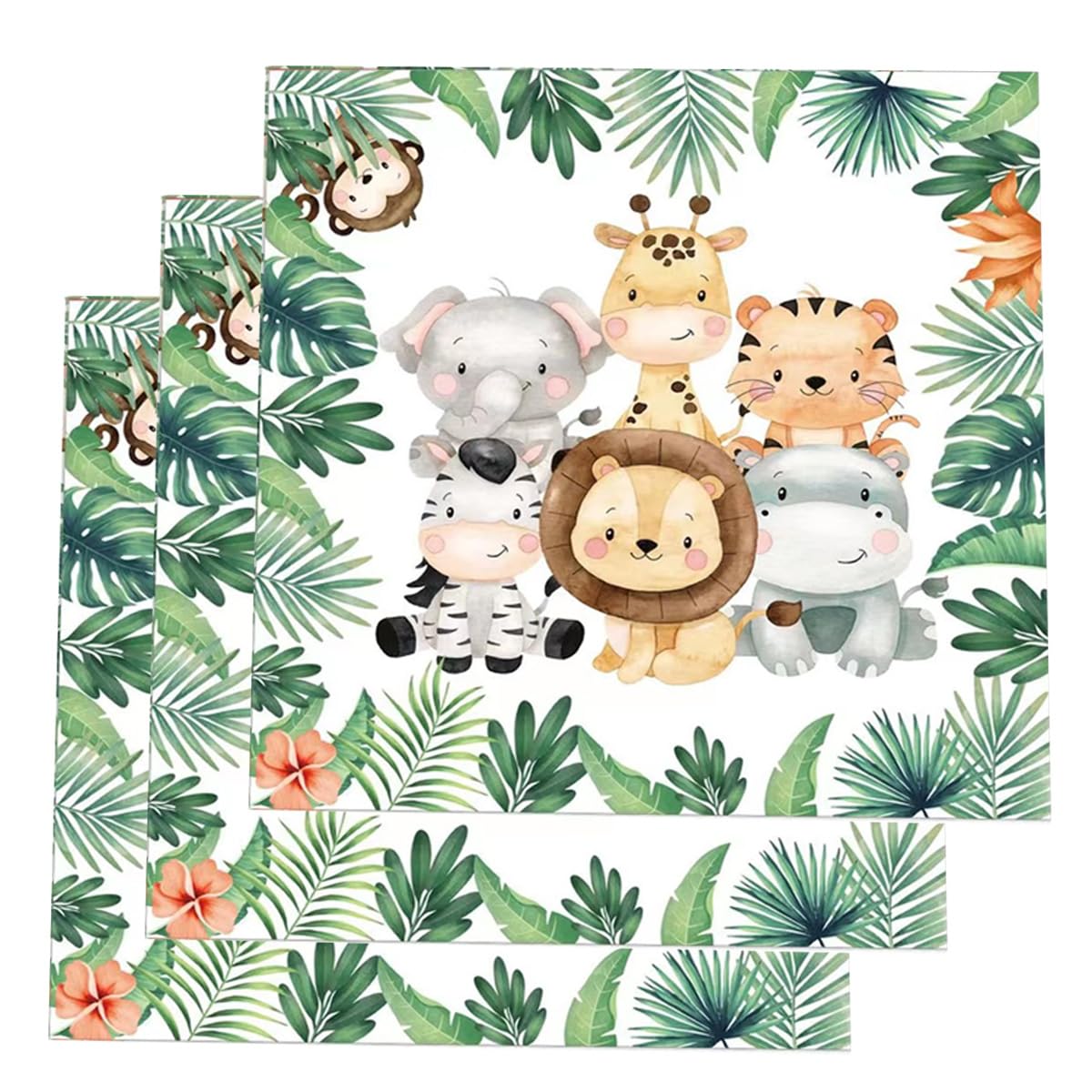 50 Pcs Jungle Safari Animal Napkins Party Disposable Dinner Napkins Animal Paper Napkins Safari Napkins Jungle Themed Party Napk