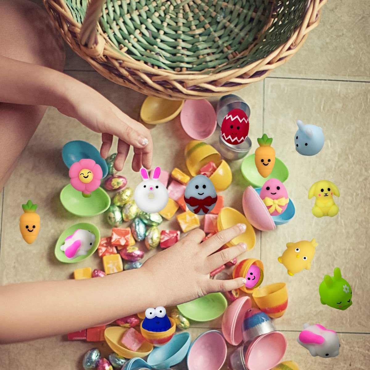 Anditoy 100 PCS Easter Mochi Squishy Toys Stress Relief Squishies for Kids Boys Girls Toddlers Easter Basket Stuffers Egg Filler