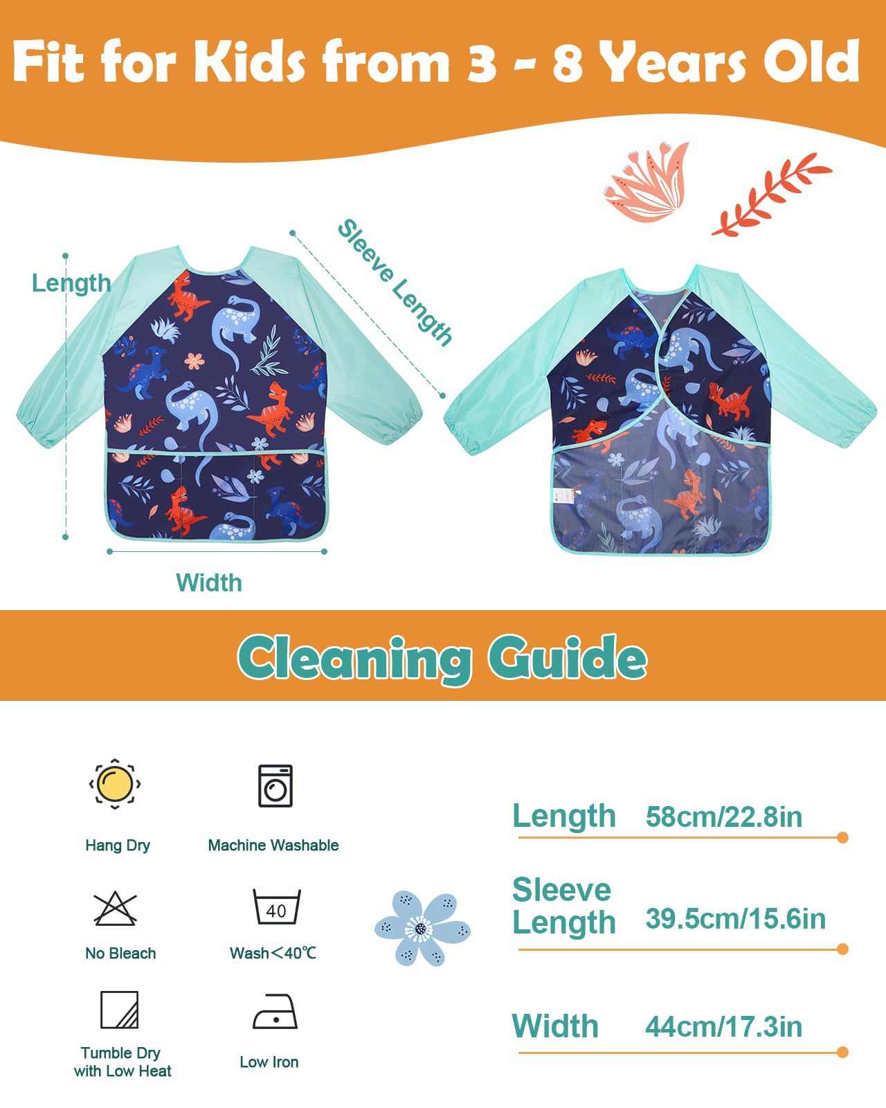 Lictin 2 Pack Kids Art Smocks, Toddler Smock, Waterproof Artist Painting Aprons For Children, With Long Sleeve And 3 Pockets For Age 3-8 Years Blue