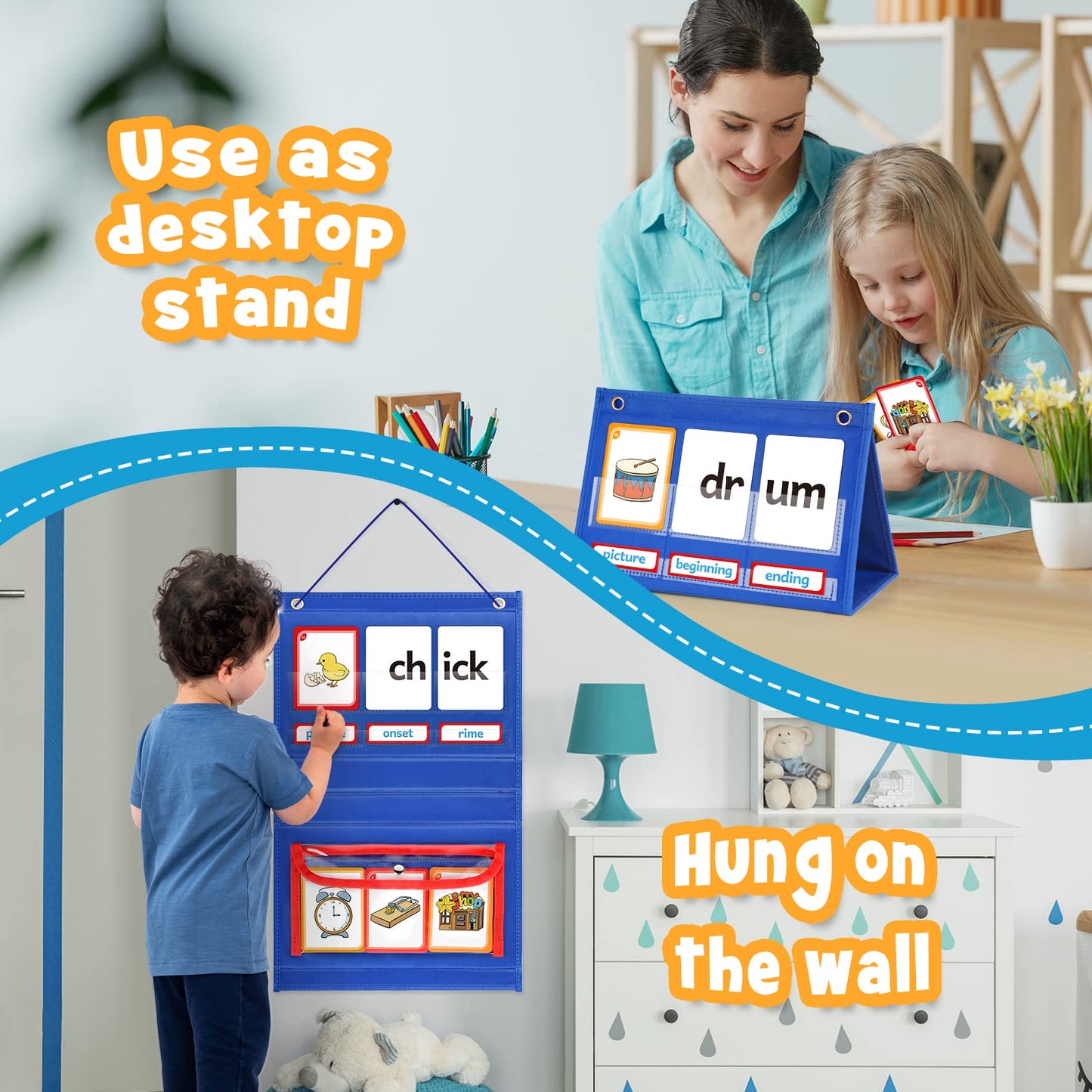 Torlam Blends & Digraphs Pocket Chart, Onset Rime Phonics Games Sight Word Flash Cards, Educational Spelling Reading Learning Blending Board, Elementary Kindergarten Classroom Teachers Must Haves