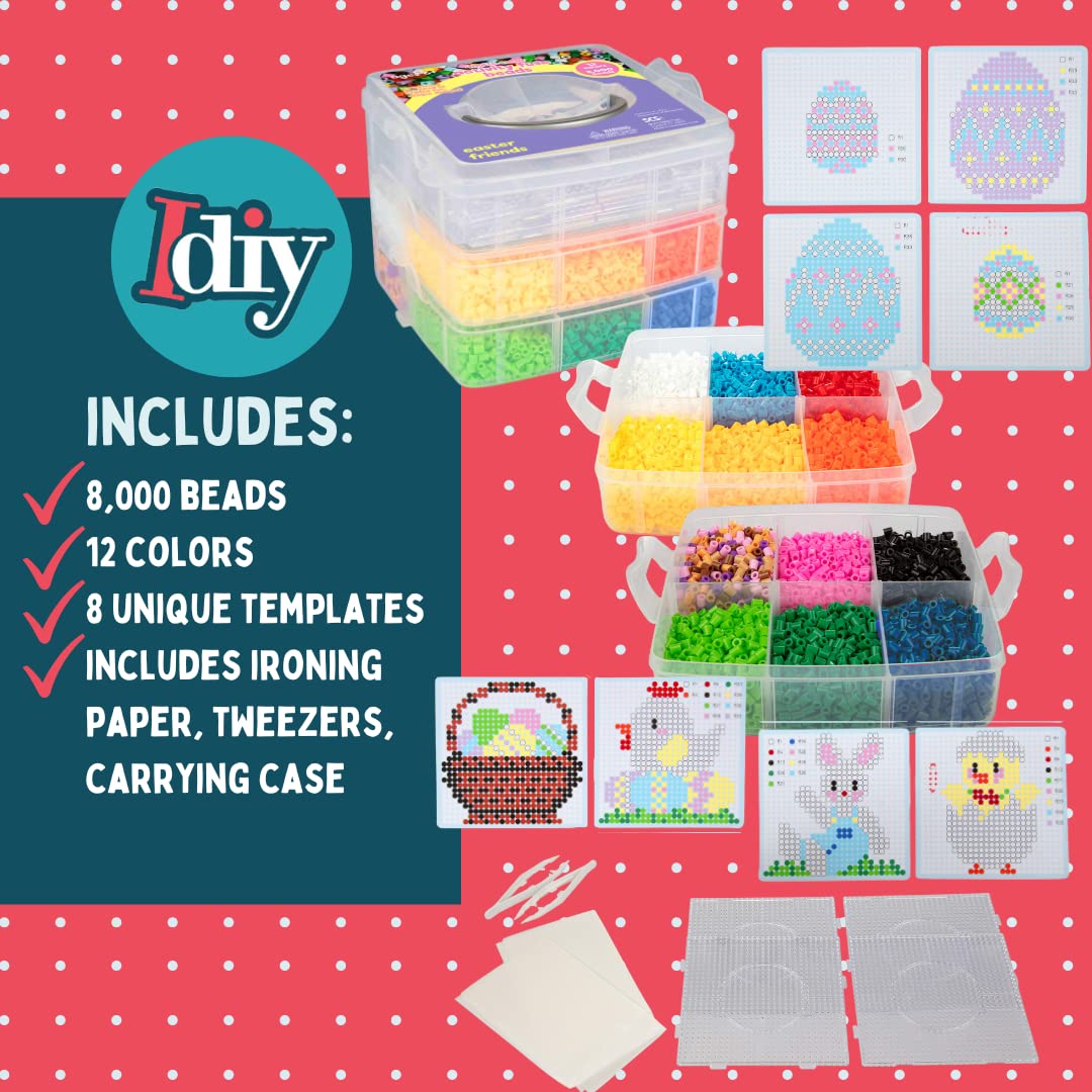 Easter Fuse Bead Kit, 8,000 Pieces (12 Colors)- 8 Unique Bunny & Egg Designs -DIY Gifts -Works w Perler Beads, Art Craft Project
