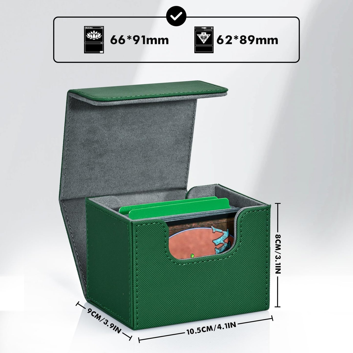 Zlca Card Deck Box For Trading Cards, Mtg Commander Deck Box Holds 120+ Single Sleeved Cards, Leather Magnetic Card Storage Box Fits For Tcg Ccg Magic Cards (Green)