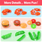 HOLYFUN Play Food Toy Set for Kids Kitchen, Shopping Basket with Cutting Fruit & Vegetables Accessories, Pot and Pan, Plastic Di