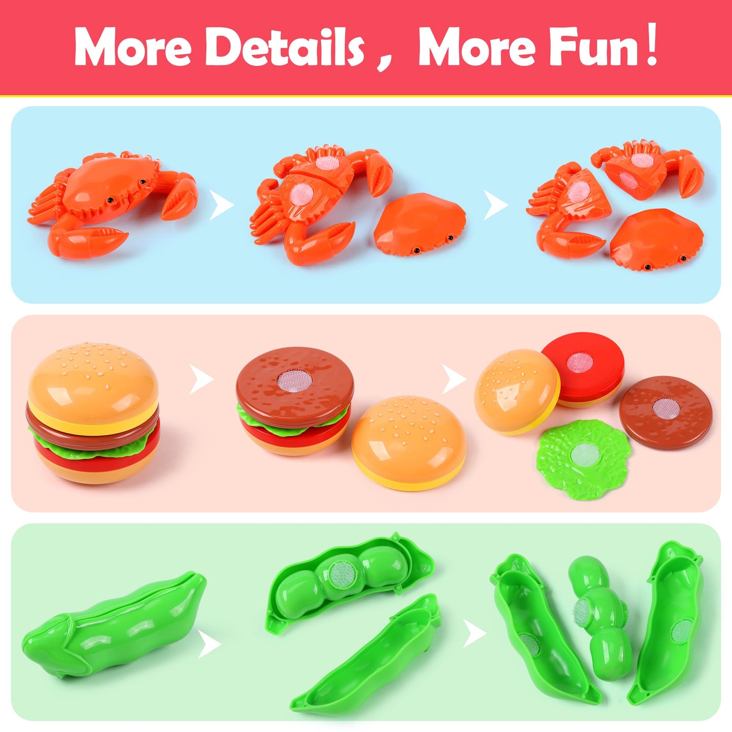 HOLYFUN Play Food Toy Set for Kids Kitchen, Shopping Basket with Cutting Fruit & Vegetables Accessories, Pot and Pan, Plastic Di
