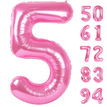 Pink 5 Balloon, Number Balloons 40 Inch, 5Th Birthday Balloon Decorations, Pink Party Supplies, 5 Number Balloons, Number 5 Ball