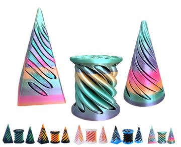 3D Printed Spiral Fidget Toys Impossible Pyramid Passthrough Sculpture Mini Cones Pass Through Pyramid Fidget Toy (Rainbow)