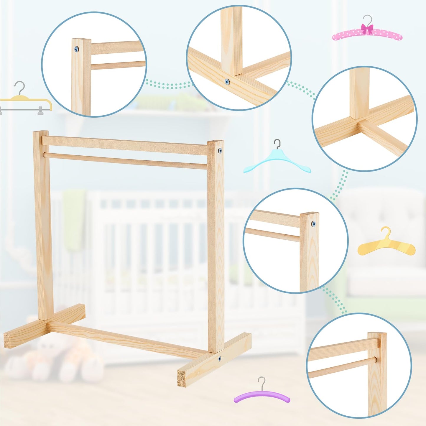 Civaner 22 Pcs Doll Garment Rack with Wooden Hangers for 18 Inch Dolls, White/Wood, Model CM-Civaner-3965