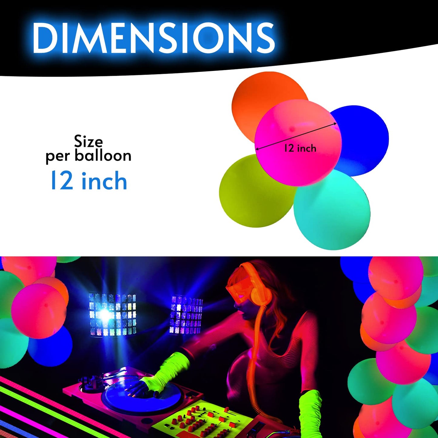 Glow King Black Light Reactive Neon Balloons | Glow In The Dark Latex Balloons In Multiple Colors | Fun Uv Fluorescent Party Gif