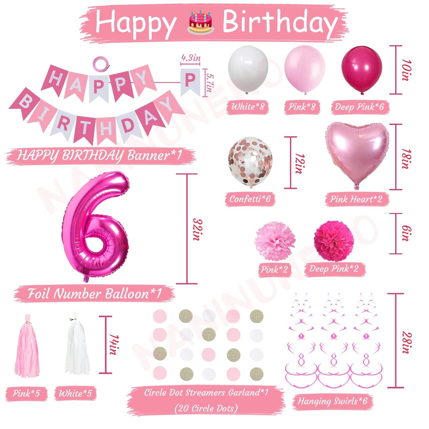 Sweet 6Th Birthday Decorations For Girls, Pink And White 6 Happy Birthday Balloons,6Th Birthday Party Supplies For Daughter Her