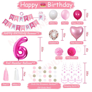 Sweet 6Th Birthday Decorations For Girls, Pink And White 6 Happy Birthday Balloons,6Th Birthday Party Supplies For Daughter Her