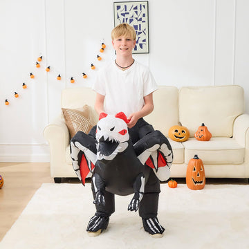 Aiwendish Halloween Inflatable Skeleton Riding Dinosaur Costume For 8 10 12 Kids Blow Up Ride On Dragon T-Rex Cosplay
