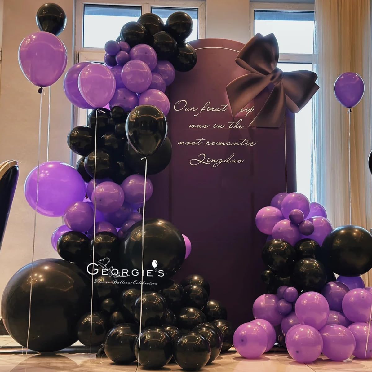 MEBAY Balloon Arch Kit - 146 Pcs Matte Black, Light Purple & Silver - Graduation, Birthday, Baby Shower & Wedding Decorations