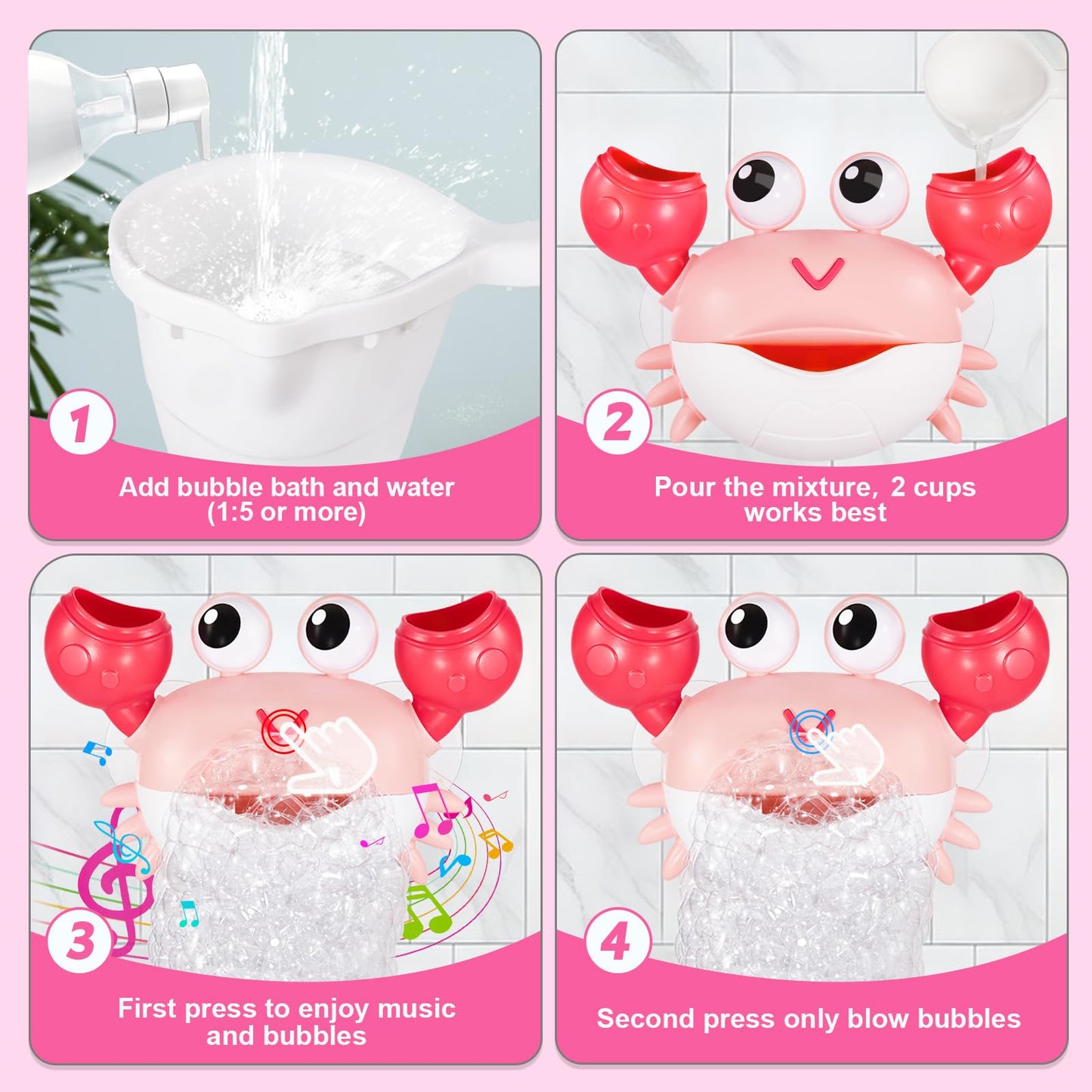 Gigilli Crab Baby Girl Bath Toys, Rechargeable Bath Bubble Machine For Toddler Easter Basket Stuffers, Bathtub Bubble Maker With Music Control For Kids Ages 1-3 6-12 12-18 Months 1St Birthday Gifts