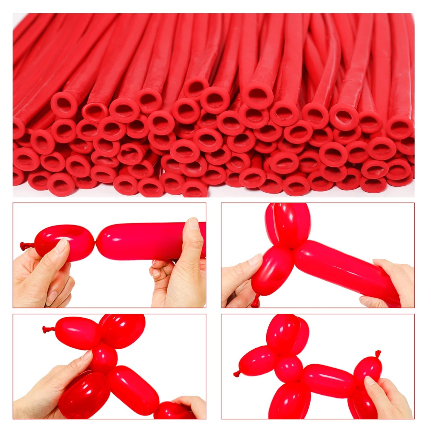 Lxzfcrg 260 Balloons Red Long Balloons For Balloon Animals, Thickening Long Skinny Latex Twisting Balloon For Balloon Garland Ha