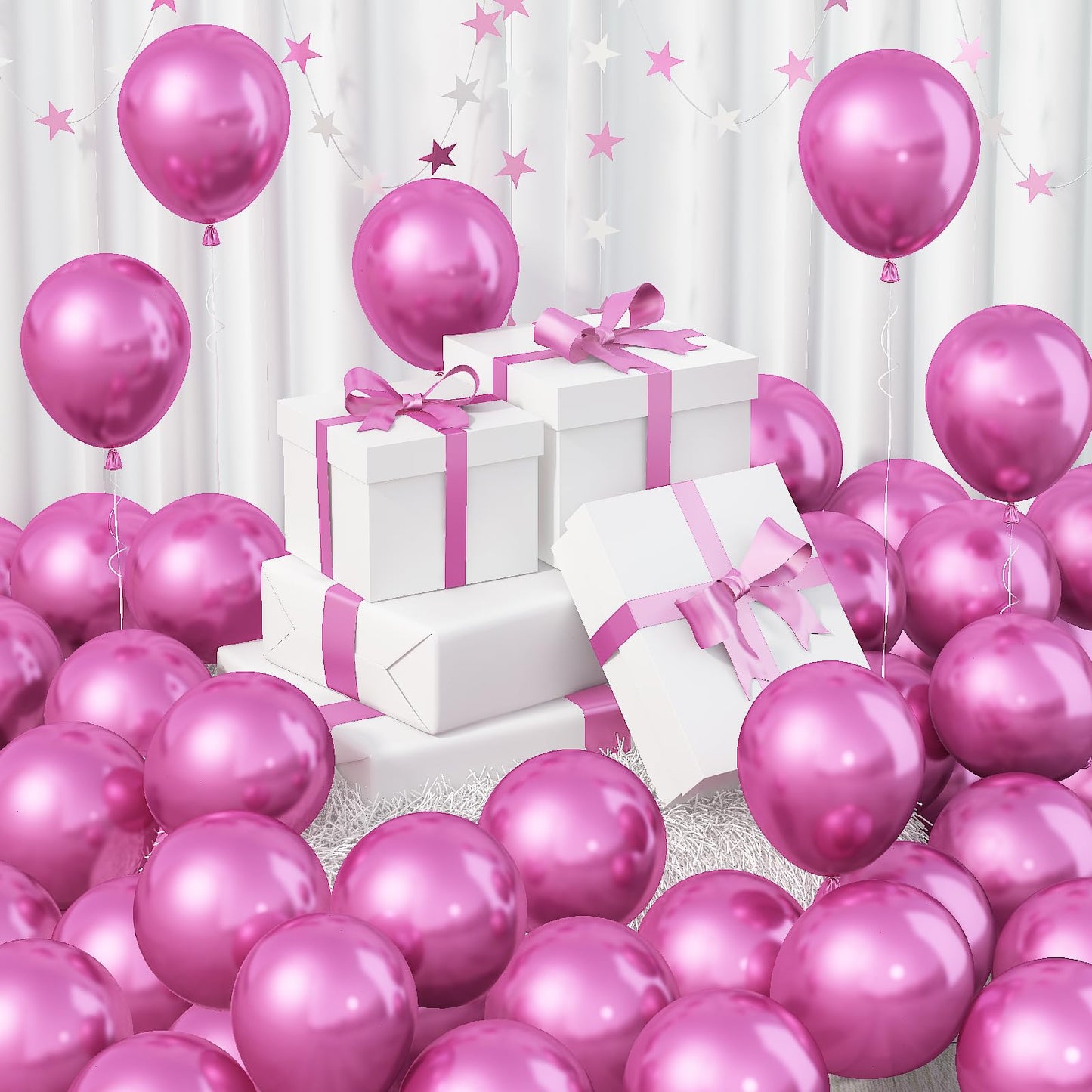Jobkoo 60Pcs Metallic Pink Balloons 5Inch Shiny Chrome Hot Pink Balloon Dark Pink Metallic Party Balloons Small Magenta Pink Chr