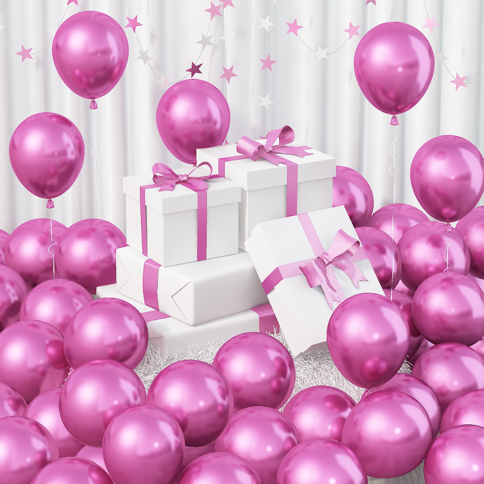 Jobkoo 60Pcs Metallic Pink Balloons 5Inch Shiny Chrome Hot Pink Balloon Dark Pink Metallic Party Balloons Small Magenta Pink Chr