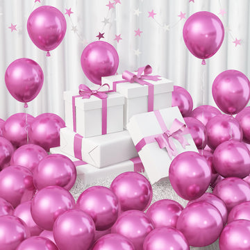 Jobkoo 60Pcs Metallic Pink Balloons 5Inch Shiny Chrome Hot Pink Balloon Dark Pink Metallic Party Balloons Small Magenta Pink Chr