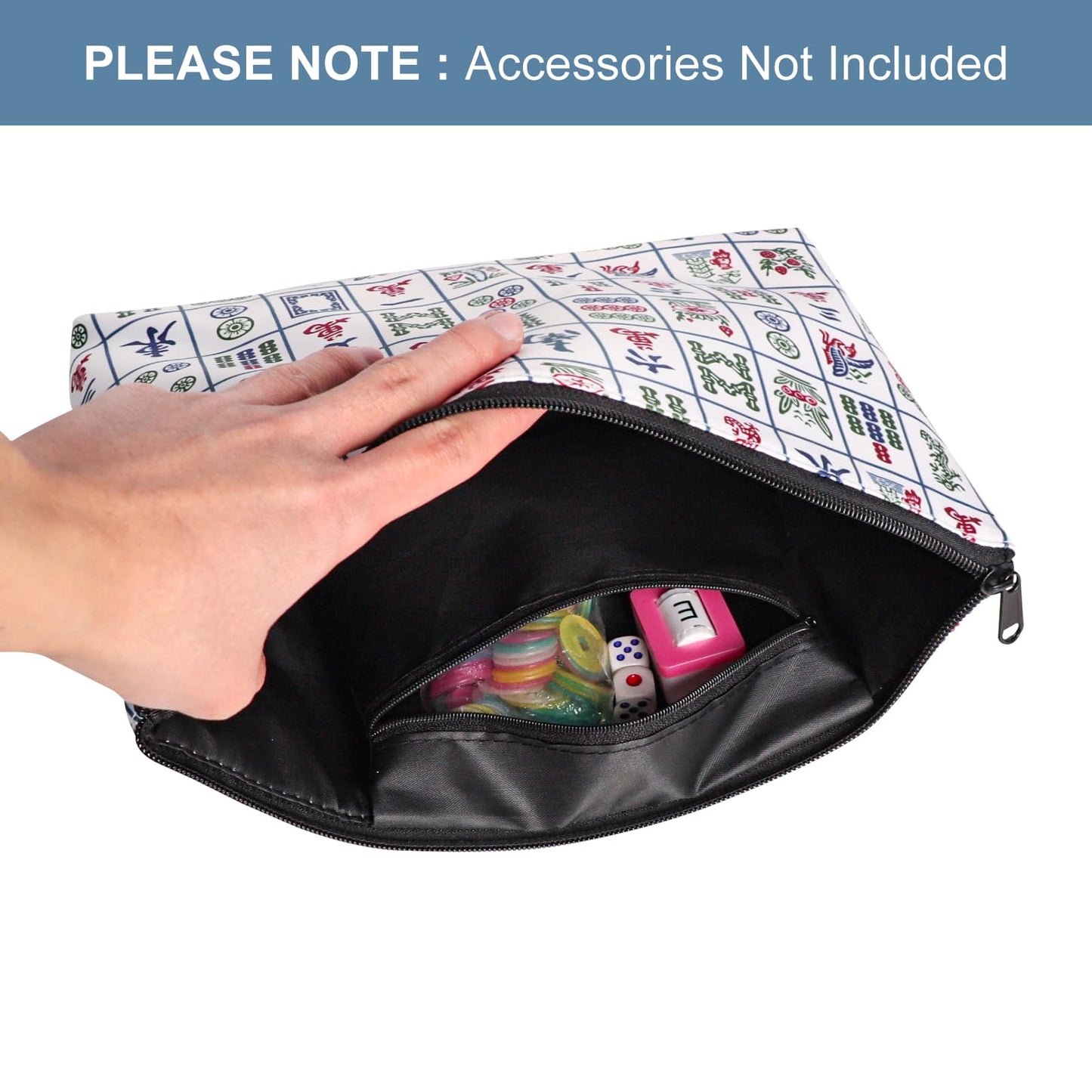 TIASUSAN American Mahjong Empty Bag - White Printed Mahjong Tile Bag (13x7 Inches,Only Case)