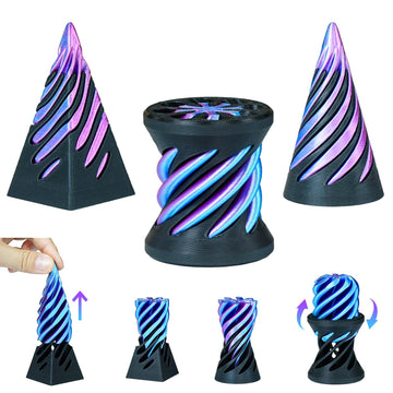 3PCS Impossible Cone 3D Printed Spiral Cone Fidget Toys Impossible Pyramid Passthrough Sculpture Stress Relieving Toys for mature-themeds and Kids Stocking Filler White Elephant Gifts (Purple+Black)