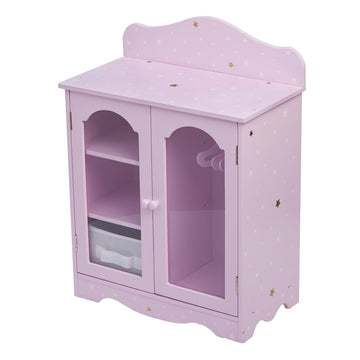 Olivia'S Little World Twinkle Stars 18' Doll Closet With 3 Hangers, Shelves, & Canvas Bin, Doll Closet Storage For Accessories & Clothes, Purple