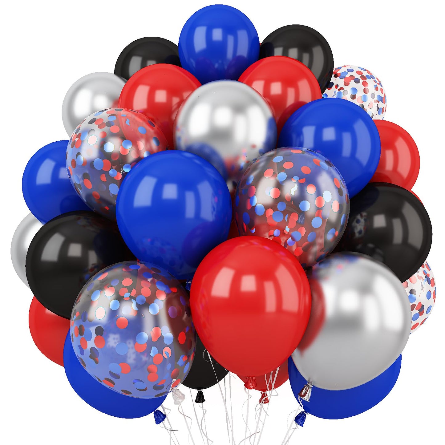 Red Blue Black Balloon, 12 Inch Matte Red Black And Royal Blue Latex Balloon With Confetti Balloons For Spider Theme Birthday Pa