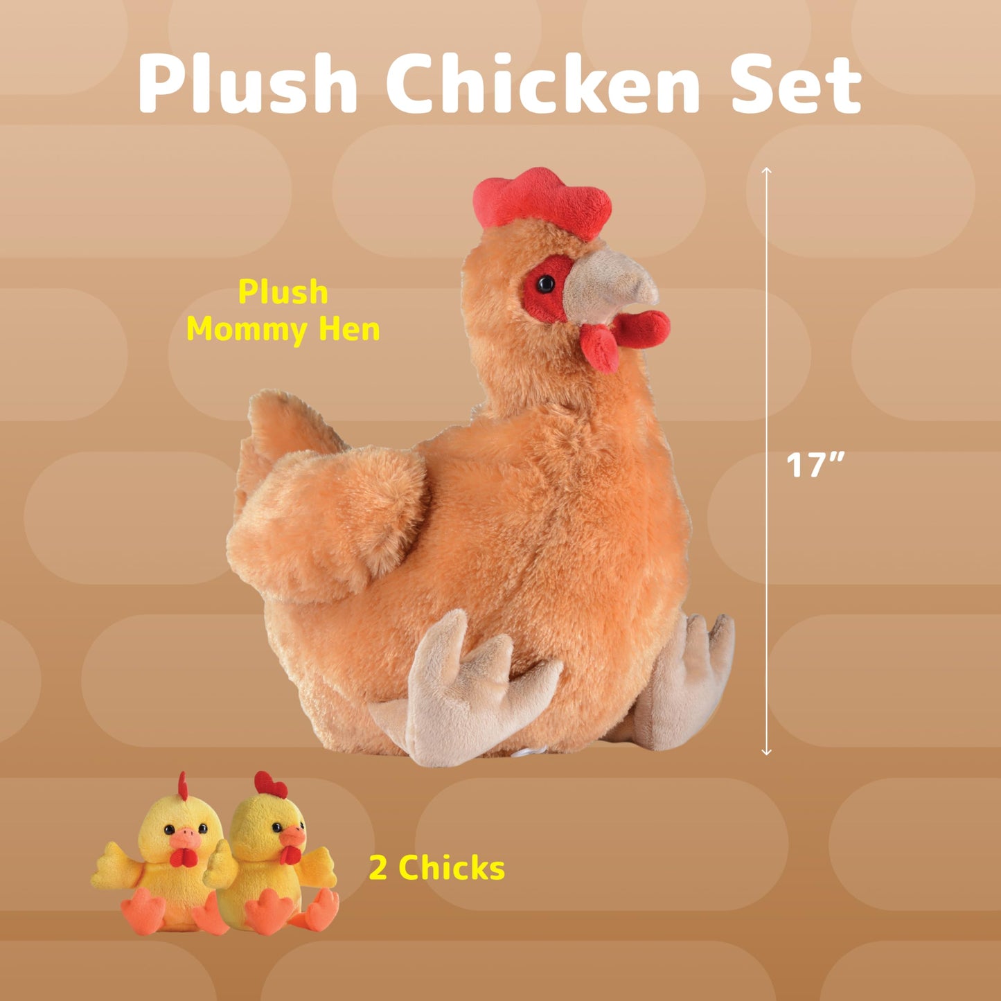 PREXTEX Plush Hen Toy with Two Plastic Easter Eggs & Baby Chicks - 17" Brown Plush for Kids 3-5 Years Old