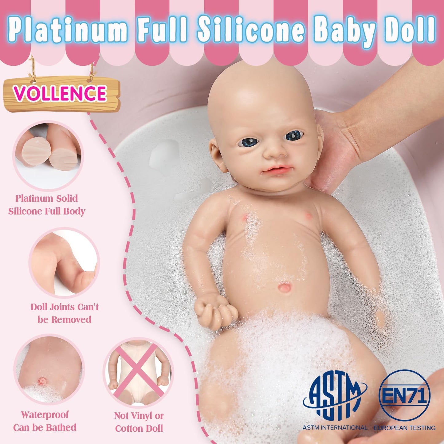 Vollence 16 Inch Lifelike Full Body Silicone Baby Doll Girl Mouth Open Anatomically Correct Newborn Baby Doll With Feeding Kit & Gift Box - Girl