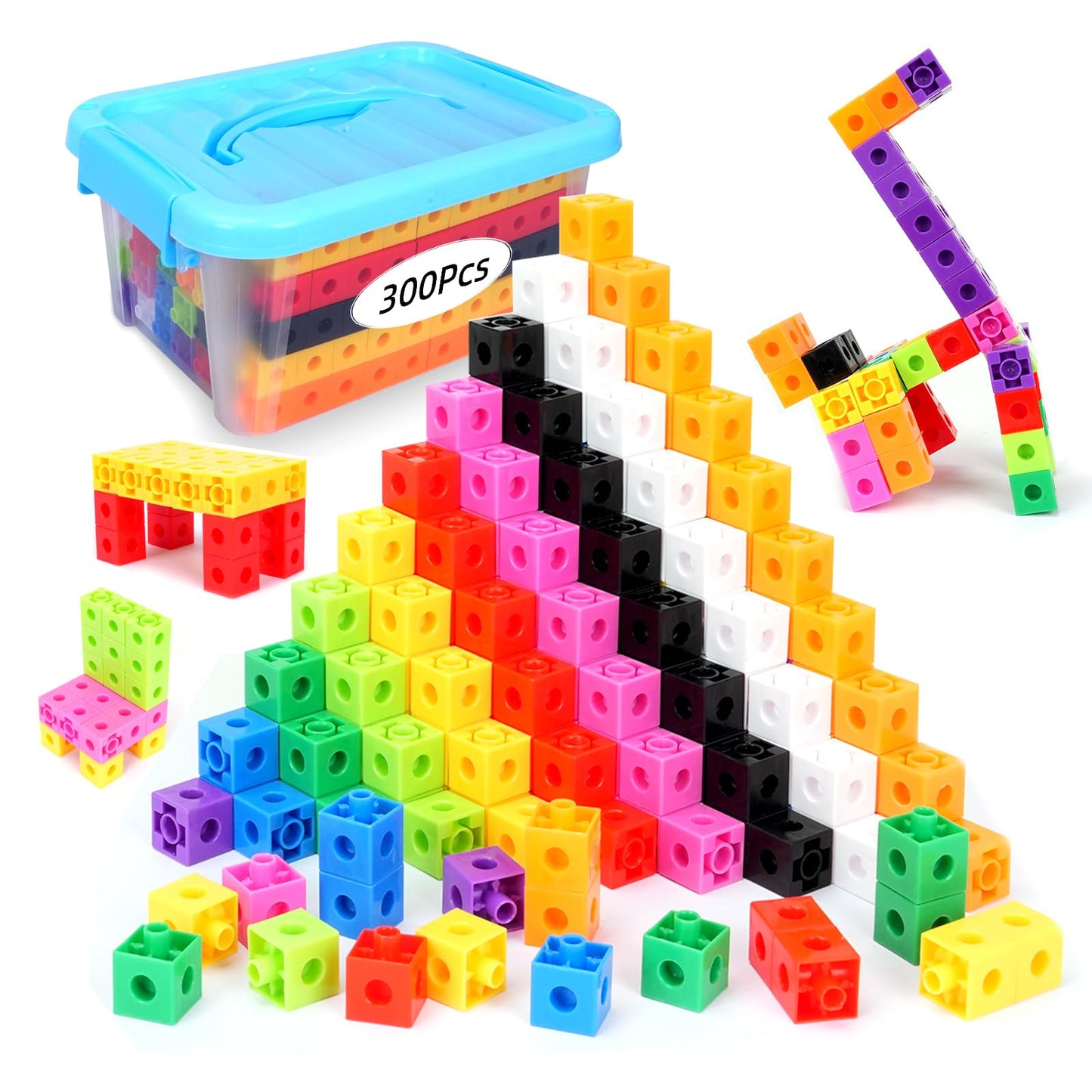 Quysk 300 Pcs Linking Cubes For Math With Storage Boxes, Kids Counting Blocks For Math Stem Connecting Cubes Math Manipulatives 