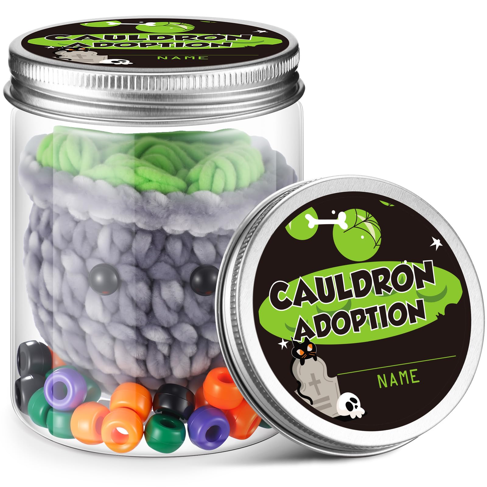 Poen Cauldron Desk Pets Accessories Crochet Cauldron DIY Toy Plush Handmade Doll Spooky Creepy Horror Gift Halloween Boo Basket for mature-themed Women Office School Classroom Party Decor