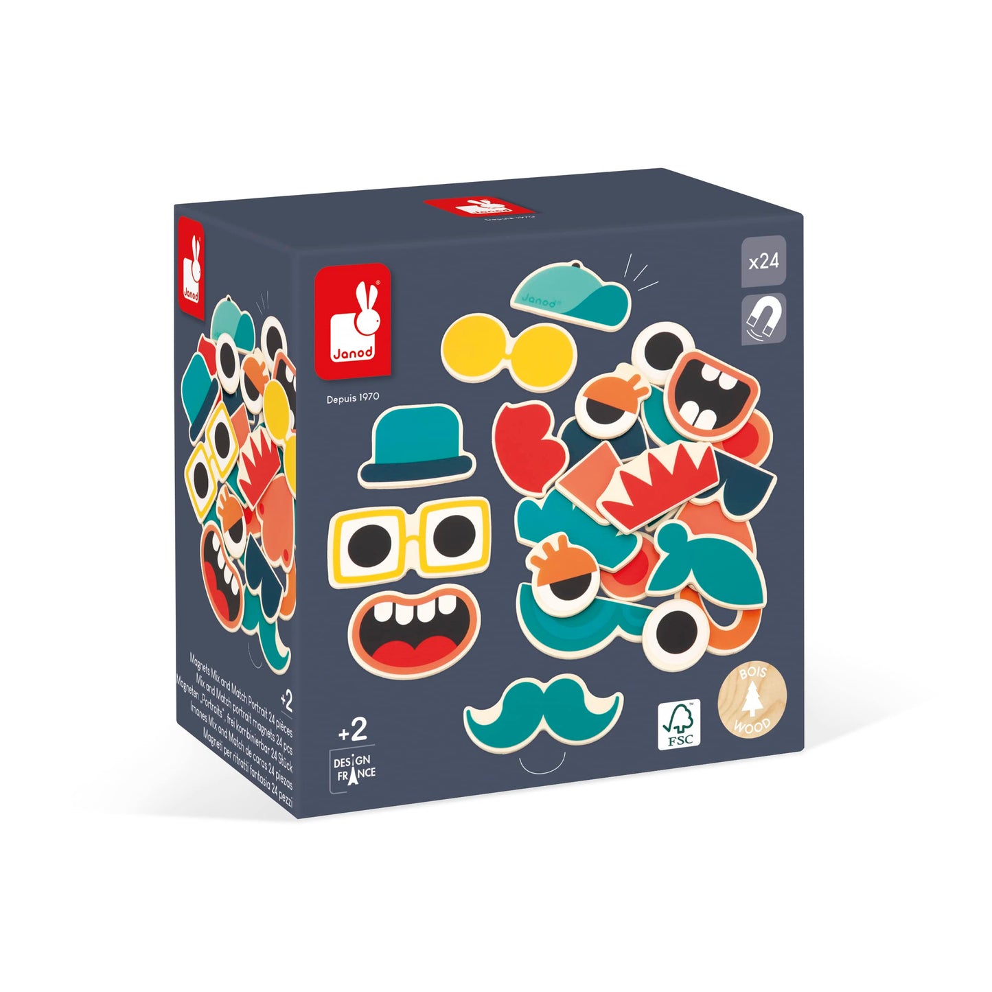 Janod Wooden Magnets - Imagination and Creativity Sets (Funny Faces)