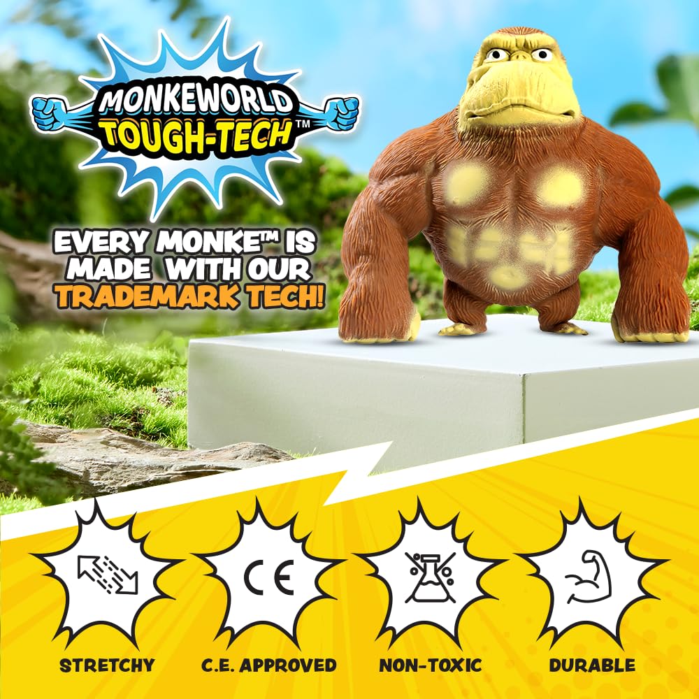 MonkeWorld Stretchy Monkey Toy - Large Brown Squishy Fidget Plushie, 4.4 lb, Rubber TPR, Model CL22427