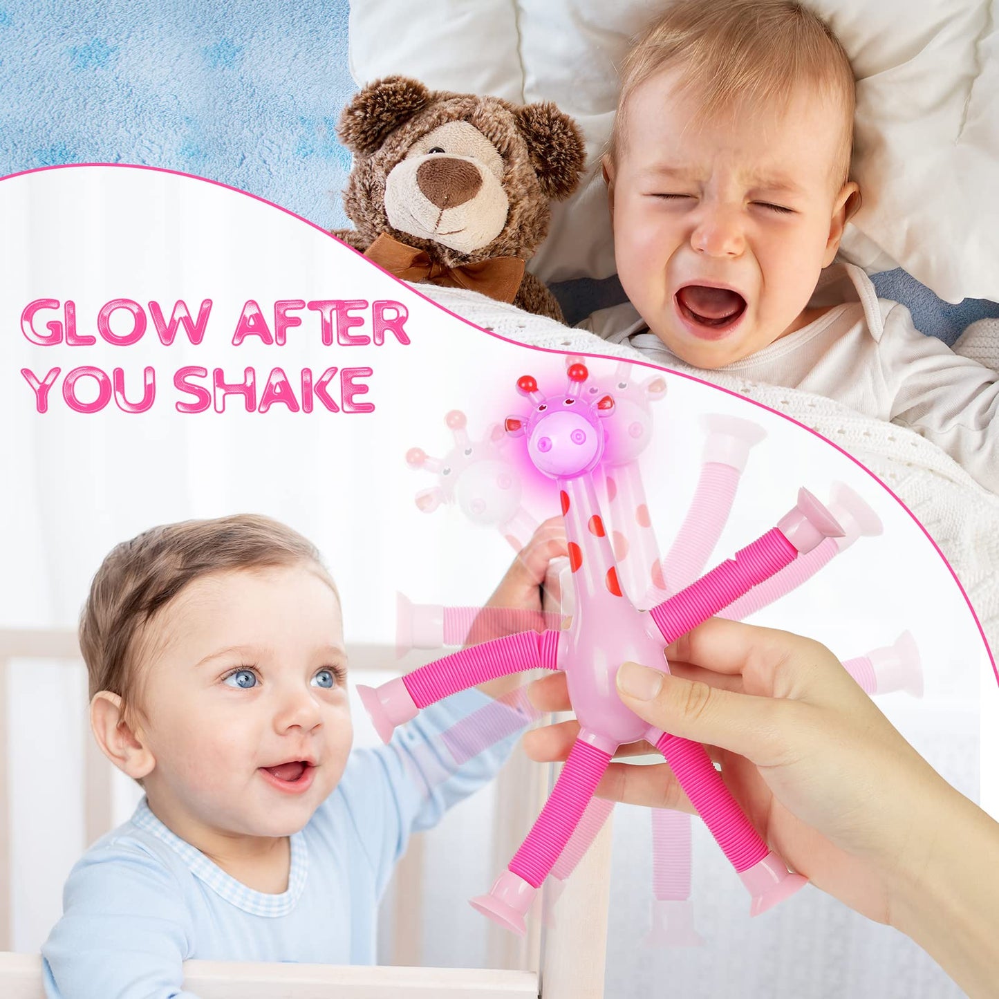 Ainiv LED Telescopic Suction Cup Giraffe Toy  4 Pieces Novel Kids Suction Cup Toys  Funny Fidget Toys  Pop Tubes Sensory Toys for Kids  Decompress Educational Sensory Toys for Kids & mature-themed