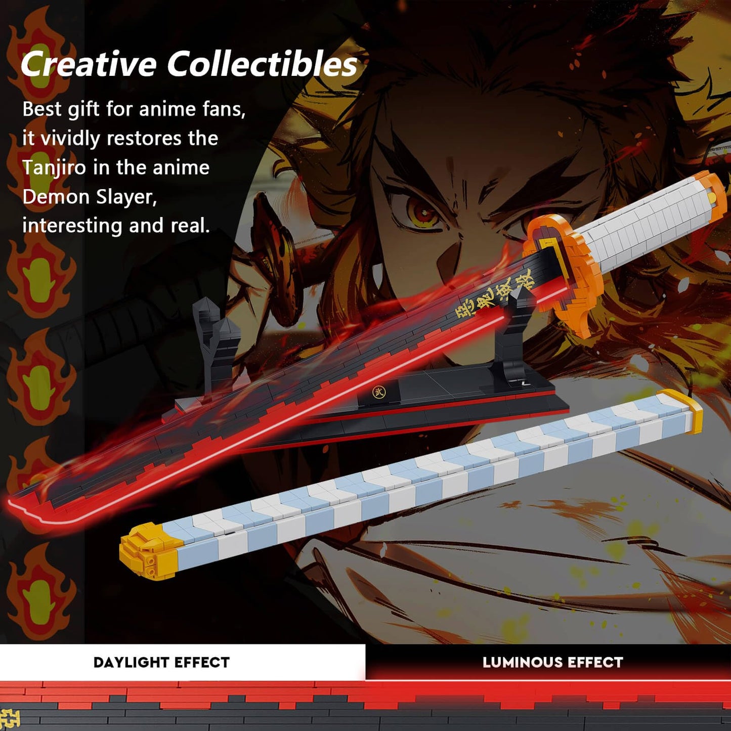 HIGH GODO Rengoku Kyoujurou Anime Sword Building Set, 27in Plastic Model, 790 Pieces, Includes Scabbard and Stand, Cosplay for Teens and Adults