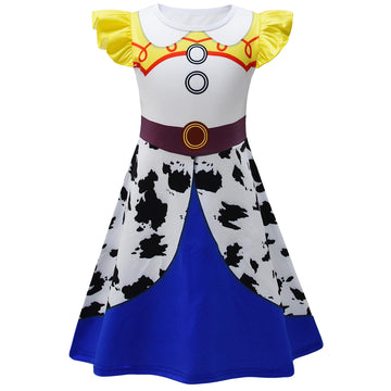 AOVCLKID Girls Jessie Princess Costume Cowgirls Birthday Party Dress Halloween Cosplay Outfits(7-8 Years,Yellow)