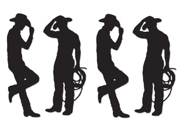 Beistle , 4 Piece Cowboy Silhouettes, 35 & 37 (Black)