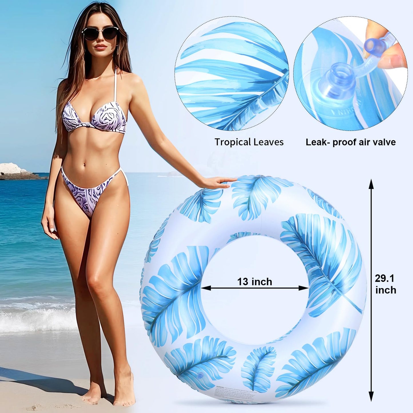 Pool Float For Swimming Pool, Inflatable Swim Tube Floaties For Teens Adults Tropical Leaf Printed Swim Ring Pool Party Decorati
