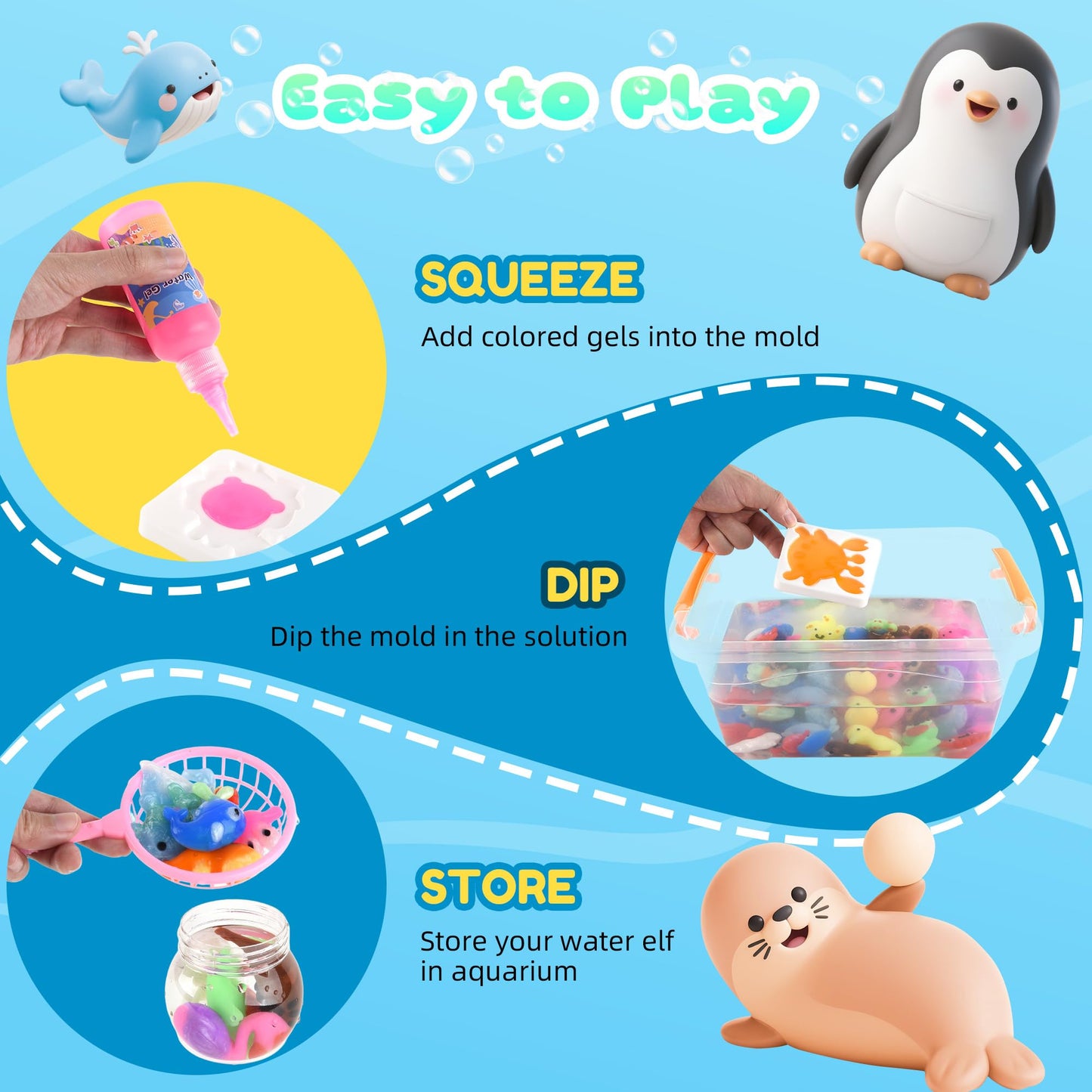 Magic Water Elf Toy Kit, Waters Pets, Aqua Fairy Water Gel Kit with 20 Magic Gels & 24 Shape Molds, DIY Squishy Maker, Summer Ac