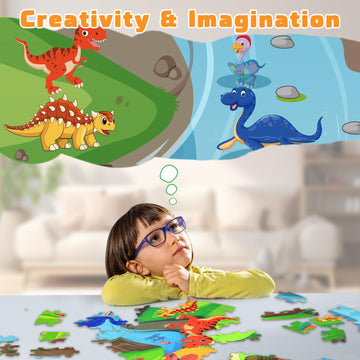 Floor Puzzles For Kids Ages 3-10 - Large 70 Piece Round Toddler Jigsaw Puzzles Toys - Preschool Learning Educational Gift (Dinos