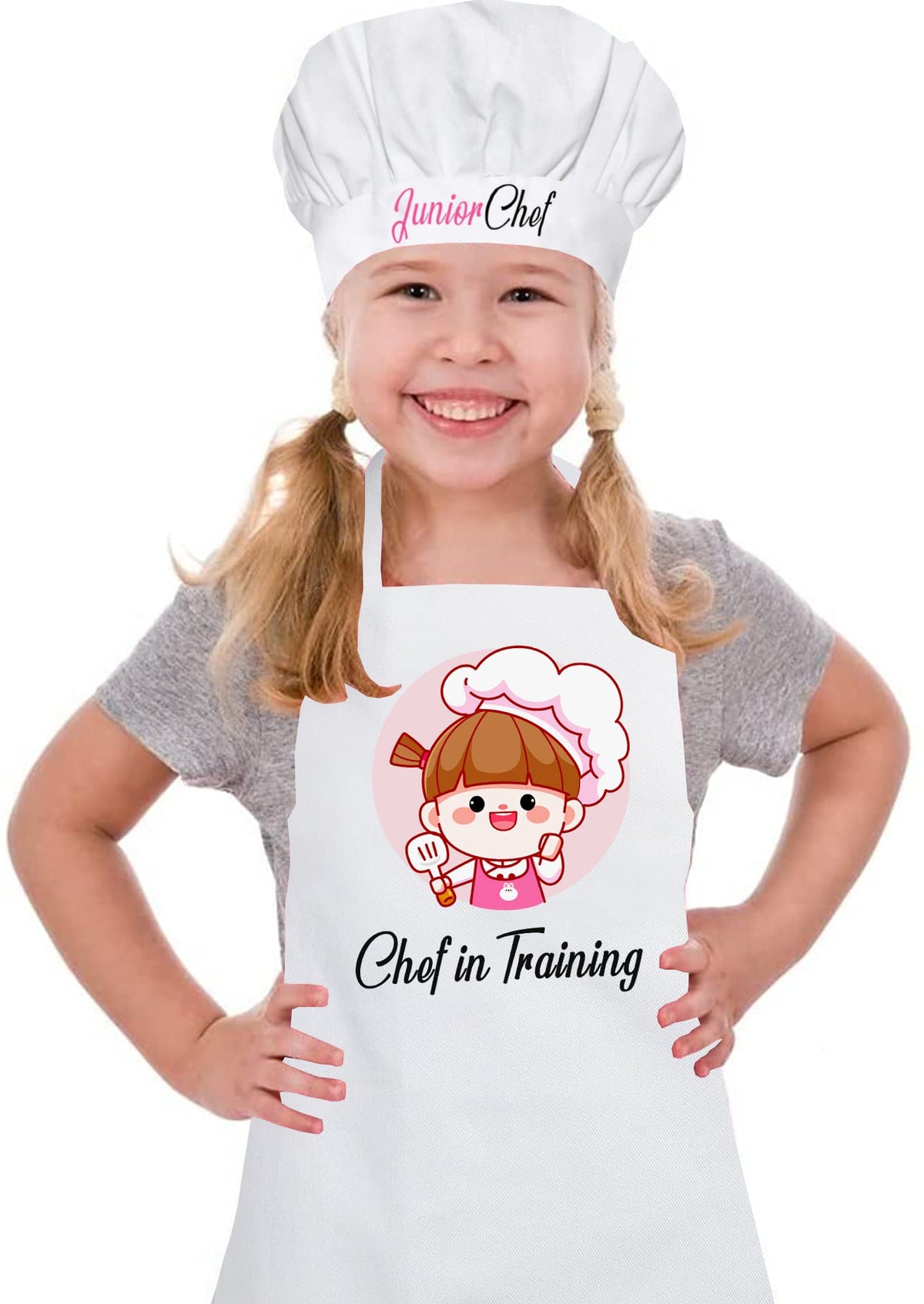 Style Secrets Baby Girls White Polycotton Chef Apron With Cap Costume For Photoshoot, Fun, Activity, Etc. (47 Years)