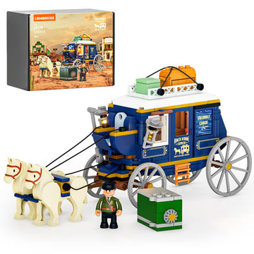 Lumibricks Western Treasure Stagecoach Lighting Building-Bricks Set - Old West Carriage and Horse 307 Pcs Collection Display Set for West Lovers