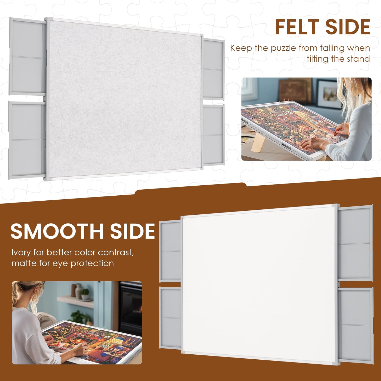 Ropoda 1500 Pieces 35'X26' Double-Sided Rotating Plastic Puzzle Board With Drawers And Cover, Portable Jigsaw Puzzle Board,Tilting Puzzle Board,Lazy Susan Spinning Puzzle Boards，Puzzle Table(Grey)