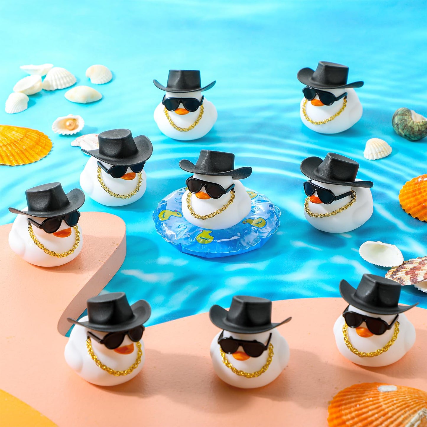 Sotiff 48 Sets Cowgirl Rubber Duck Squeaky Duck Bath Party Toy Duckies Car Dashboard Decorations With Mini Necklace Hat And Sunglasses For Valentine Bathtub Baby Shower Birthday Swimming(White)