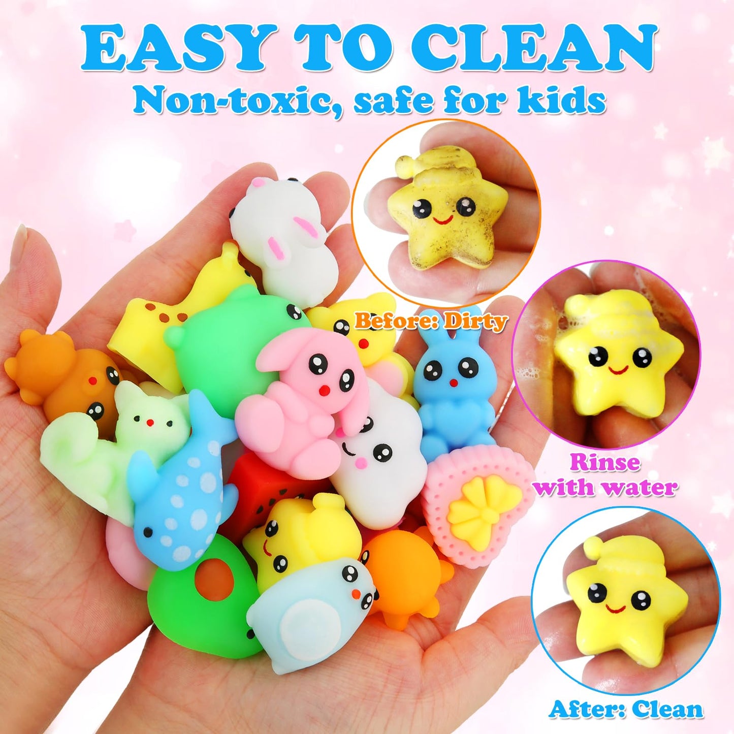Mochi Squishy Toys, 27pcs Mini Kawaii Squishies Party Favors for Kids 4-8 8-12 Boys Girls Birthday Gifts Fidget Sensory Treasure