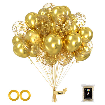 Owill 100Pcs Balloons Glitter Metallic Gold Confetti 12 Inches Gold Latex Balloons, Glitter Gold Confetti Balloons For Birthday